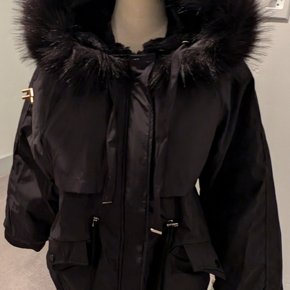 Black Fur-Trimmed Hooded Jacket